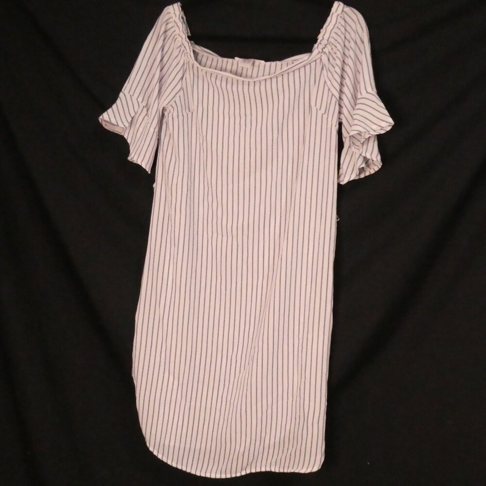 URBAN HERITAGE medium | Blue & White Striped Short Sleeve Dress W Matching Belt